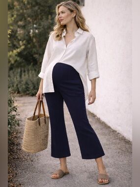 Hatch Lyric Cropped Kick Flare Navy Pants Size 3